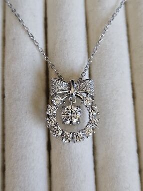 Moissanite & CZ Holiday Wreath Pendant Necklace in Silver Plating